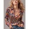 Damen Satin Bedruckte Bluse Langarm Button-Down Hemd Umlegekragen Lockere Passform Elegant Lässig Büro Dame Frühling Herbst