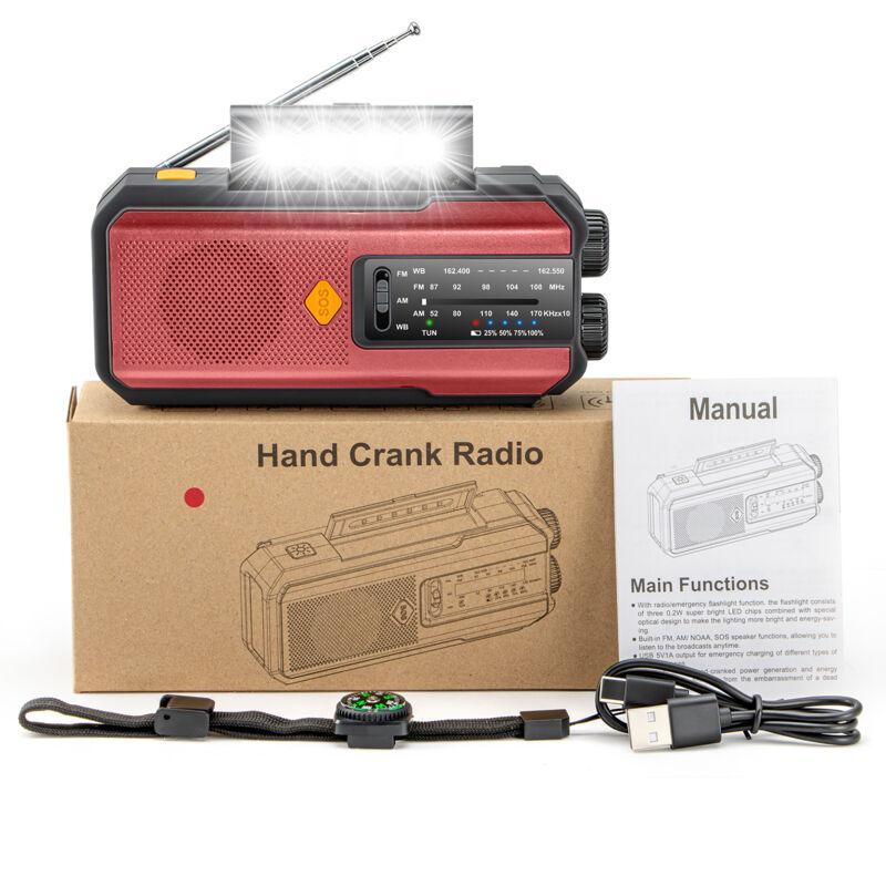 Solar Hand Crank Emergency Radio 2000/5000mAh, LED Lamp, SOS Alarm, Waterproof Power Bank for Outdoor Use