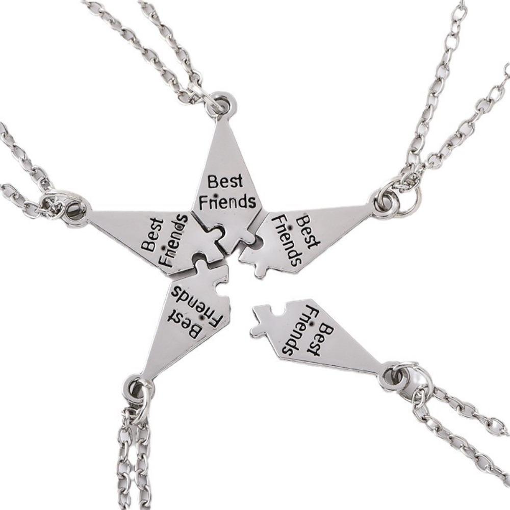 5pcs Set Simple Five People Splicing Best Friends Letter Five-pointed Star Pendant Necklace for Women Men Birthday Jewelry Gifts