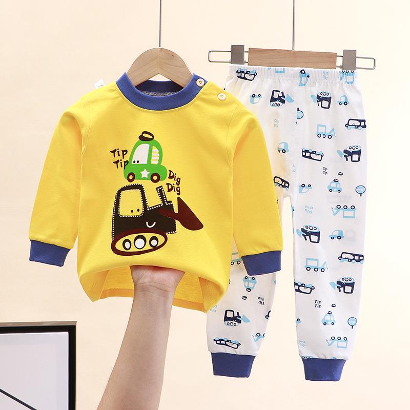 Zimowa koszulka dziecięca z długim rękawem i dekoltem w kształcie litery "o", zestaw spodni luźna, 2 szt. Garnitur bawełniany strój z nadrukami kreskówkowymi