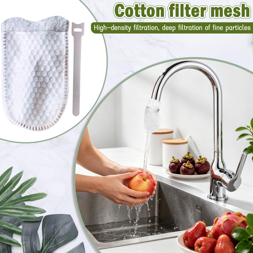 Faucet Water Filter Cotton Pads 10pcs 20pcs 40pcs 60pcs Mesh Filter Screen for Tap Water Impurity Sediment Rust Scale Prevention with Strap
