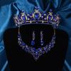 Gorgeous Crystal Blue Bridal Jewelry Set Fashion Tiara Earrings Necklace Set for Women Wedding Crown Jewelry Set