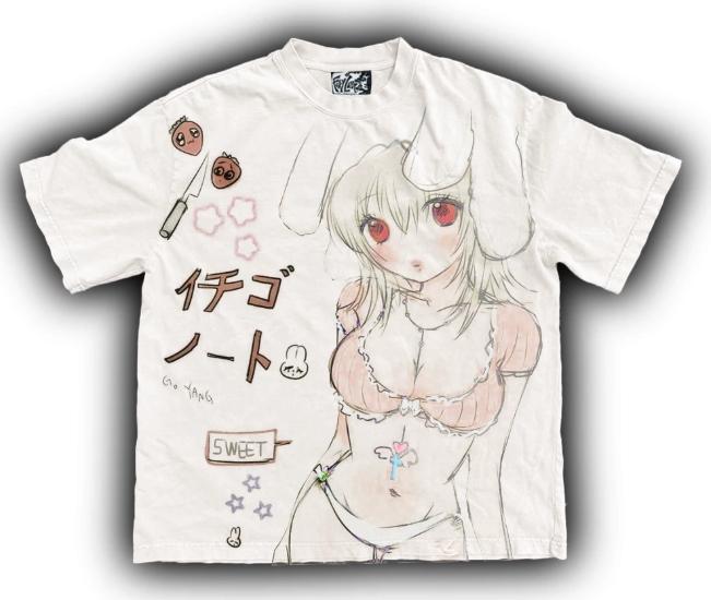Anime-Mädchen Graffiti jugendlich trendiges kurzärmeliges T-Shirt für Unisex und Damen reine Baumwolle süßer Teenager Cartoon-Stil