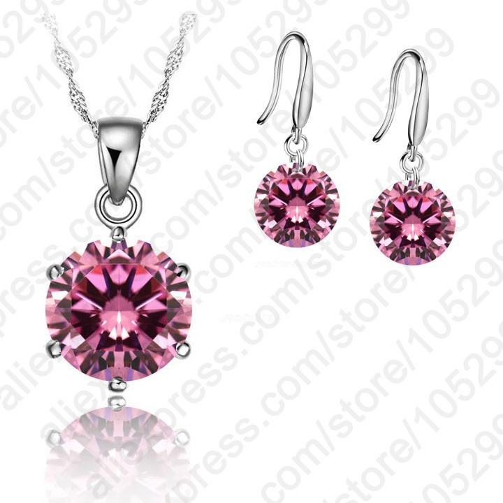 New Fashion Crystal Jewelry Set Cubic Zirconia CZ Pendant Necklace 925 Sterling Silver Jewelry Set Gift For Women Lovers