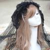 Vintage Brides Lace Veil Headdress Black White Lolita Veil for Outdoor Occasions
