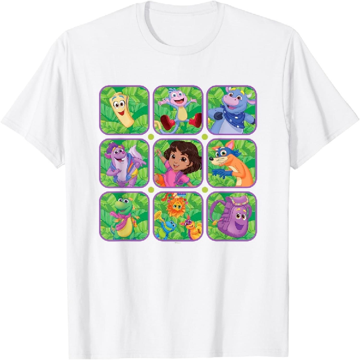 

Dora the Explorer Group Shot Characters Boxes Colorful Logo T-Shirt XXXXXL білий