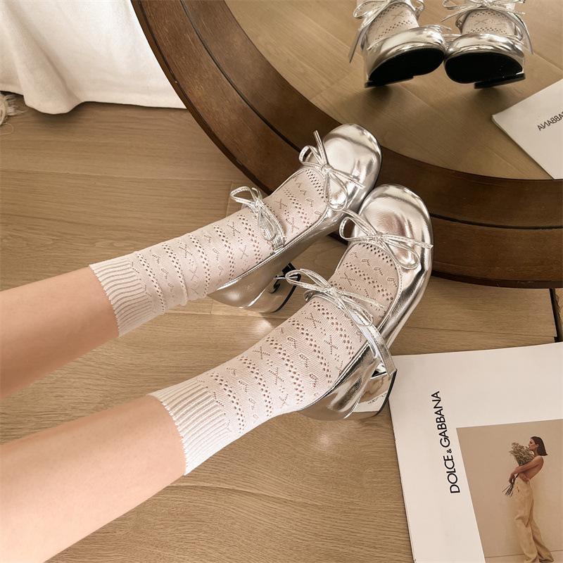Silver retro French thick high-heeled light-mouth single shoes women's summer 2025 new skirt versatile height-increasing Mary Jane shoes