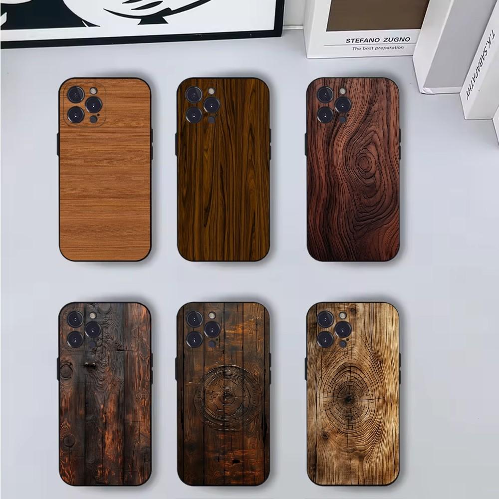 Natural Wood Phone Case For iPhone 16,15,14,13,12,11,Pro,X,XS,Max,XR,Plus,Mini Soft Black Cover