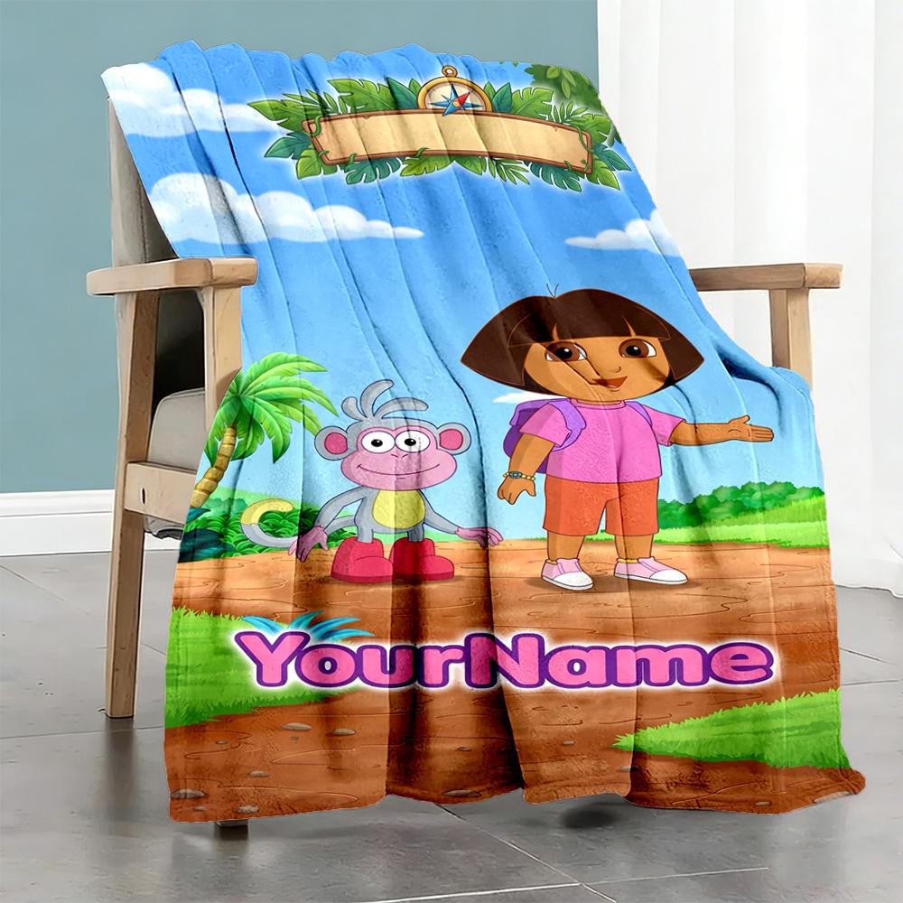 Dora Explorer Customize Your Name Blanket Gift Personalized Blanket Ultra-Soft for Seaside Home Decor Picnics Office Ideal for All Seasons