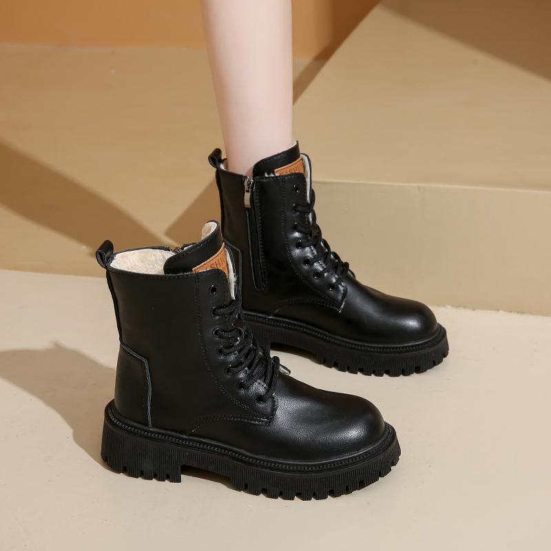 

Теплые короткие плюшевые ботильоны из искусственной кожи для женщин, осенне-зимние ботинки на платформе, женские ботинки на толстой подошве, на молнии, на шнуровке, Botas Mujer 42