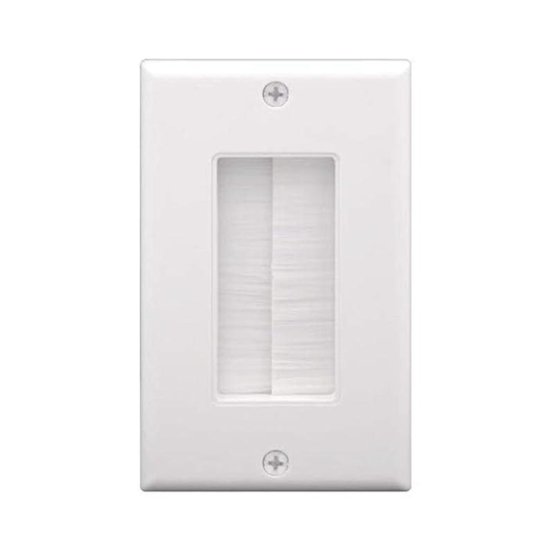 Brush Wall Plate Cable Pass Through, Single Gang Decorator Cover for Low Voltage Cables, In-Wall TV Cable Management Solution
