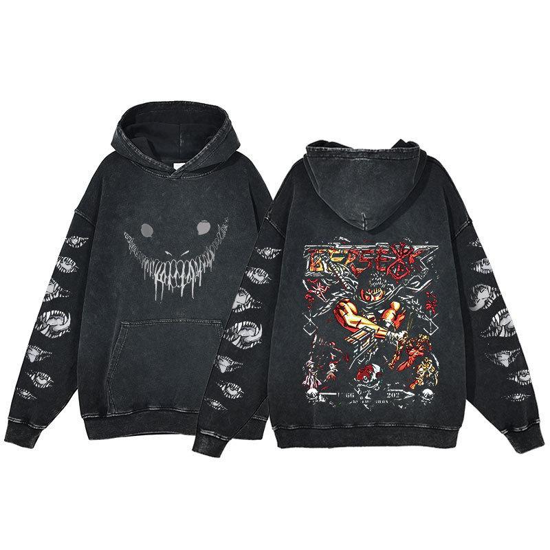 Berserk Anime Harajuku Washed Hoodie for Men