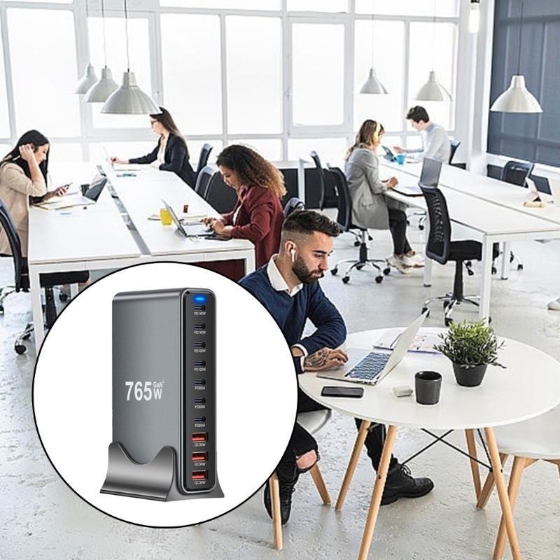 Multiple Device GaNs Charger 765W Power Delivery Fast Charging ABS PC Material 10 Port USB Charging Station
