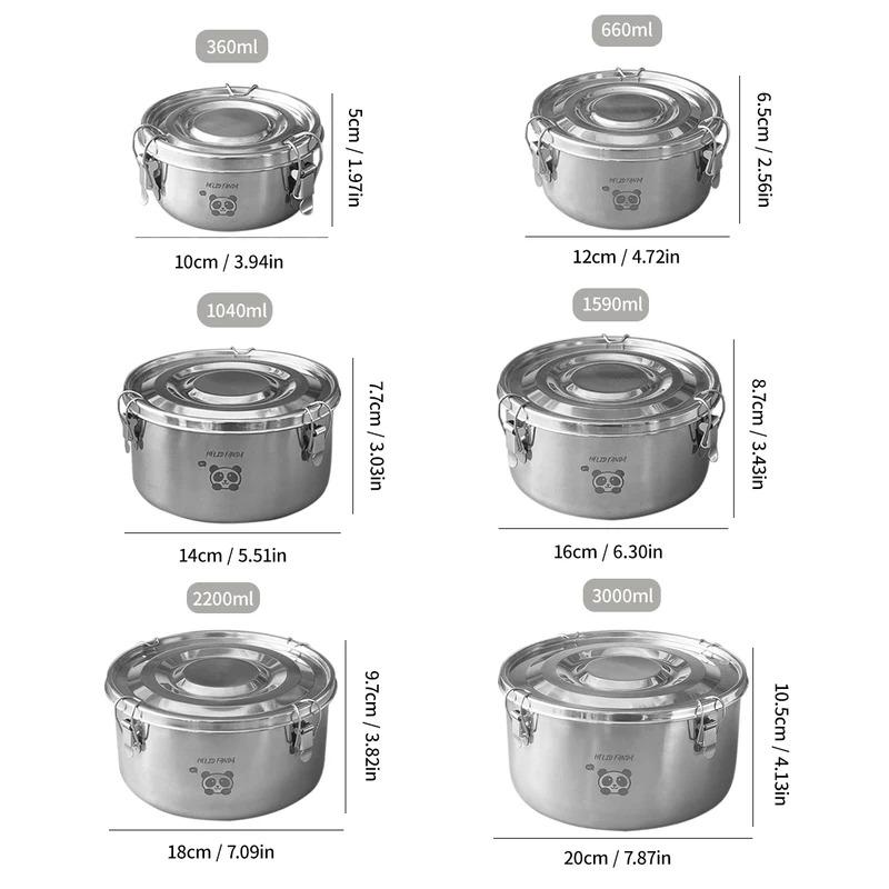 1 Piece Portable Round Lunch Box with Lid 304 Stainless Steel Food Storage Container Leak-proof Bento Box For Camping Picnic