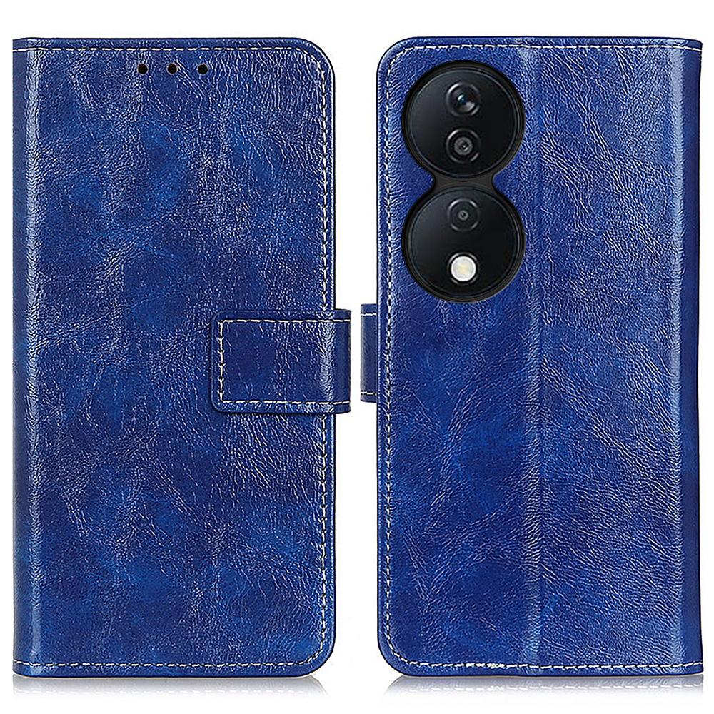 

For Honor X7b 4G/90 Smart Wallet Case Retro Crazy Horse Texture Smart Phone Cover Blue