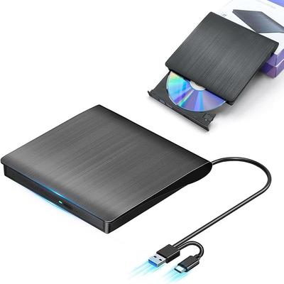 BRJR Külső DVD-meghajtó, Nagy sebességű feldolgozás, 8x DVD és 24x CD, Külső optikai meghajtó, Olvasás/Írás, Busz táplálású, USB 2.0/3.0 és Type-C csatlakozás,