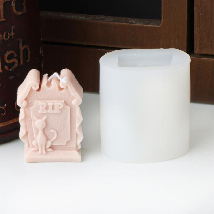 Easy Demold Silicone Candle Maker Reusable Halloween Themed Candle Mould Ghostly House and Tombstone Candle Mold