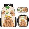 Luxus Neuheit Eigenartig Lustig Cool Capybara 3D Druck 3 Stück/Set Schüler Schultaschen Laptop Tagesrucksack Rucksack Lunchtasche Federmäppchen