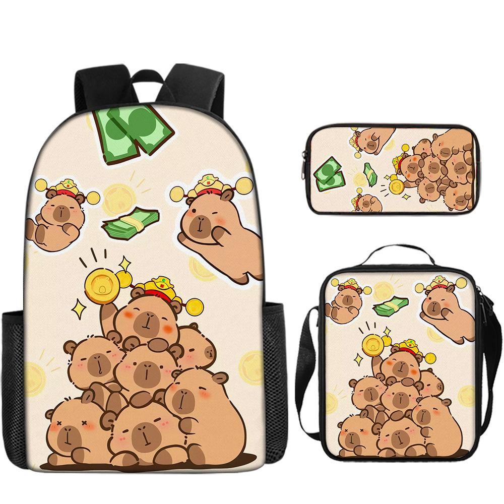 Luxus Neuheit Eigenartig Lustig Cool Capybara 3D Druck 3 Stück/Set Schüler Schultaschen Laptop Tagesrucksack Rucksack Lunchtasche Federmäppchen
