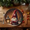 Round Festive Tableware Christmas Placemat, 14 Inch Pattern Anti Slip Tabletop Protector, Decorative Heat Insulation Mat Place for Dining Table