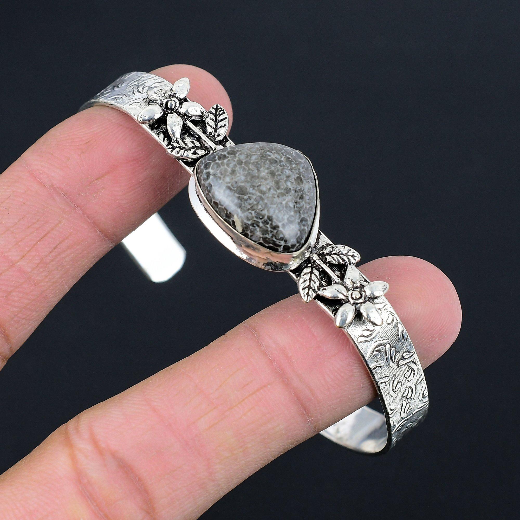 

Sterling Silver Trillion Natural Stingray Coral Flower Wedding Bangle Bracelet Adjustable