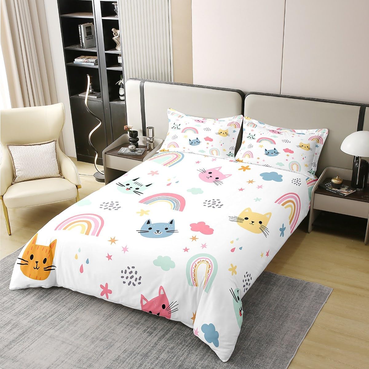 

Comforter Kids Cartoon King Size Star Moon Rainbow Cute Bedding Suitable For Boys Girls Bedroom Decoration 3 Piece Set Comforter (quilt)-EU Single(135*200cm)3pcs