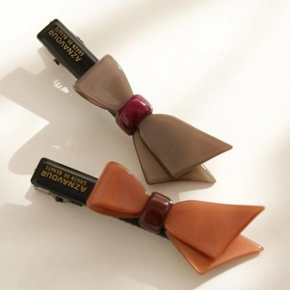 J Lauren Celluloid Single Knot Ribbon Point Hair Clip H01121 brown
