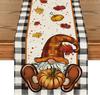 Autumn Thanksgiving Table Runner Linen Buffalo Plaid Pumpkins Mushrooms Dining Table Decoration Indoor Outdoor Tablecloth