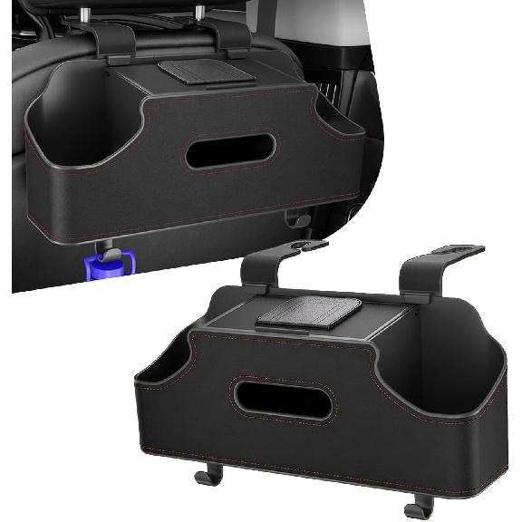 Car Back Seat Storage Box, Leather Car Seat Back Multifunctional Organizer, Detachable Partition Design Backseat Storage Box for Cars, Great Fit for
