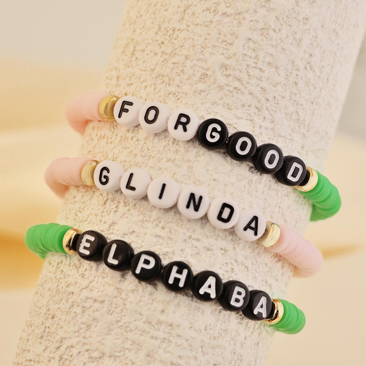 

Personalized Colorful Polymer Clay Letter Bead Bracelet Set - Elastic Friendship Trio 17 cm