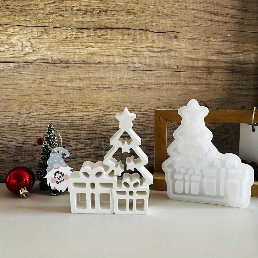 New Creative Hollow Gifts Christmas Tree Ornaments Silicone Mold DIY Handmade Christmas Tree Gift Cement Plaster Home Decorative