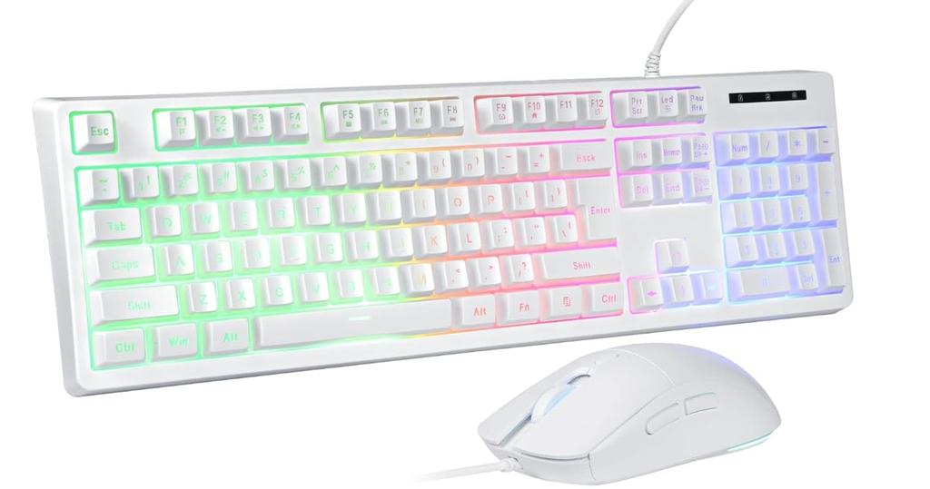 HUO JI Gaming Keyboard Mouse USB Membrane Keying RGB 104 English Adjustable Mouse For Night Compatible with & Set, Wired, Keyboard, Mechanical-Style