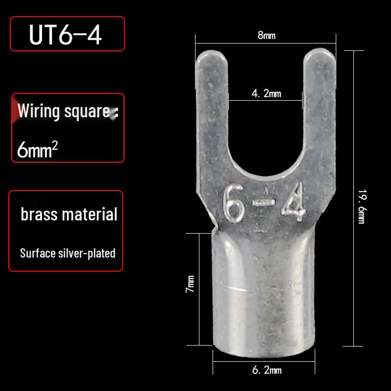 UT1.5/2.5/4-3/5/6/8 Fork Cold Crimp Terminal, Silver-Plated U & Y-shaped Copper Wire Lug