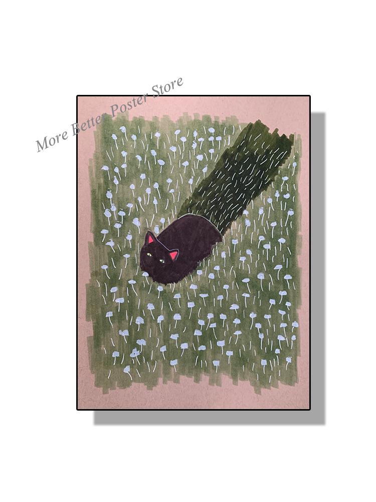 

Веселий чорно-білий коханець кішок лежати на галявині Плакат Картина на полотні Природа Рослини Настінне мистецтво для домашнього декору у вітальні 21x30cm No Frame