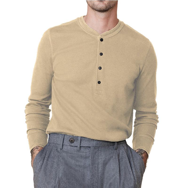 Men's Waffle Knit Long Sleeve Henley Shirt 4 Button Placket Crew Neck Thermal Casual Top