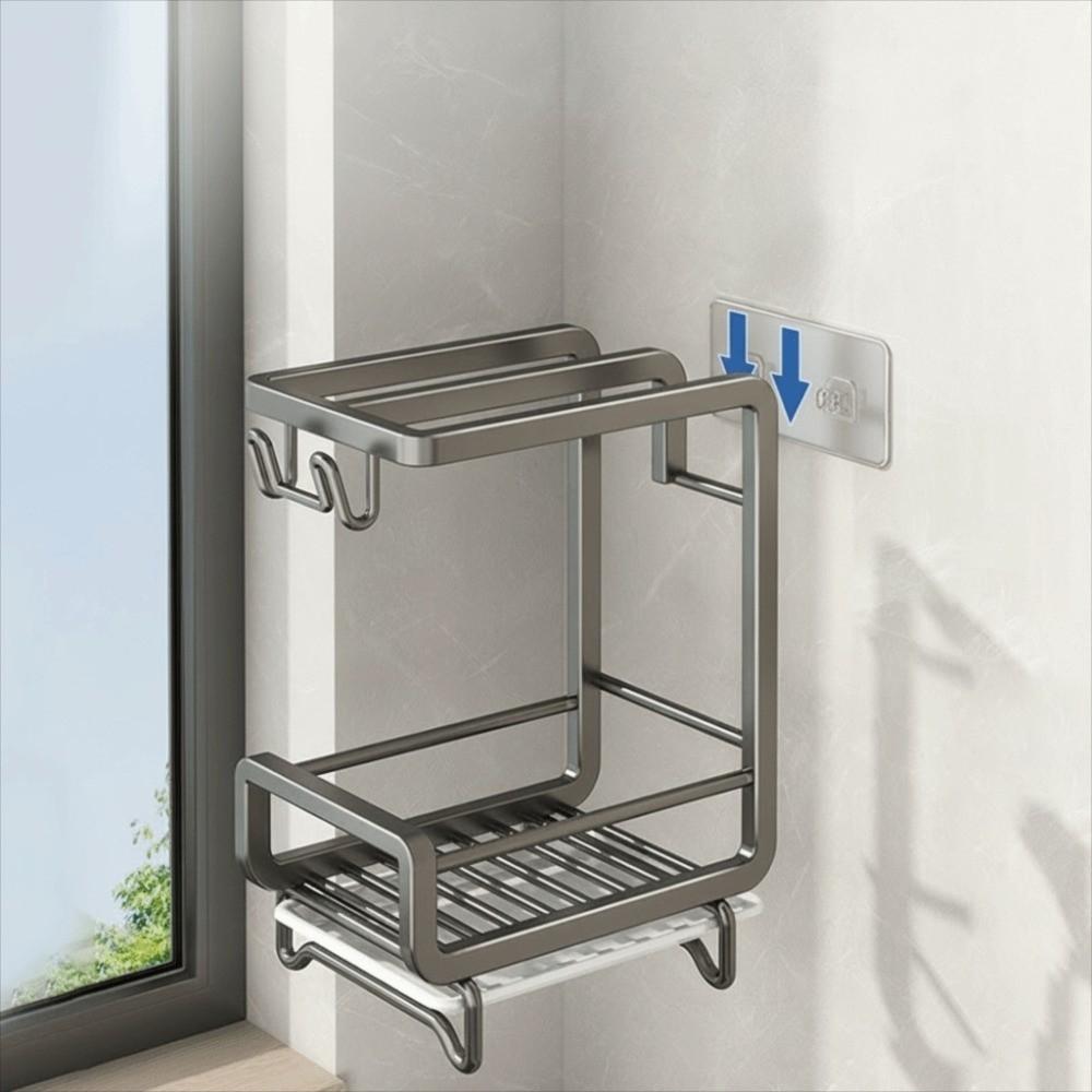Multifunctional Wall-mounted Dishcloth Rack Countertop Space Saving Sink Drain Rack 2 Layers Organize Shelf Sink Area