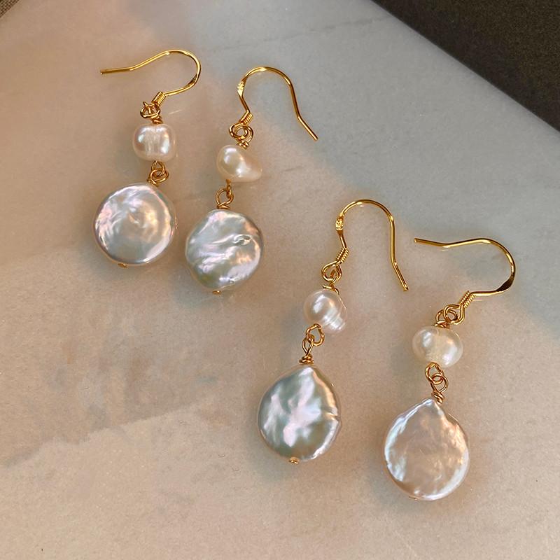 New Arrival Trendy Natural Baroque Button Freshwater Pearl 14K Gold Filled Female Tassels Drop Earrings Anti Allergy Gifts