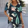 Casual Versatile Plant Pattern Short Sleeve V-Neck T-Shirts Women’s