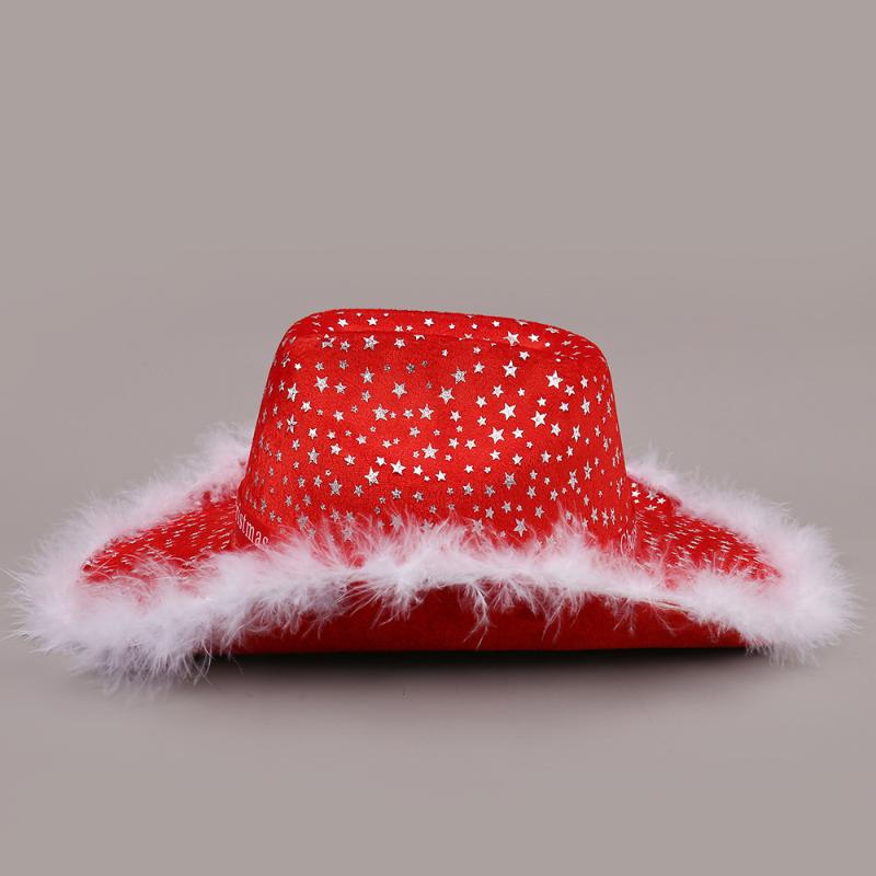 Red Christmas Cowboy Hat Santa Claus Decoration Holiday Party Props Wide Brim Cowgirl Hat Jazz Hat