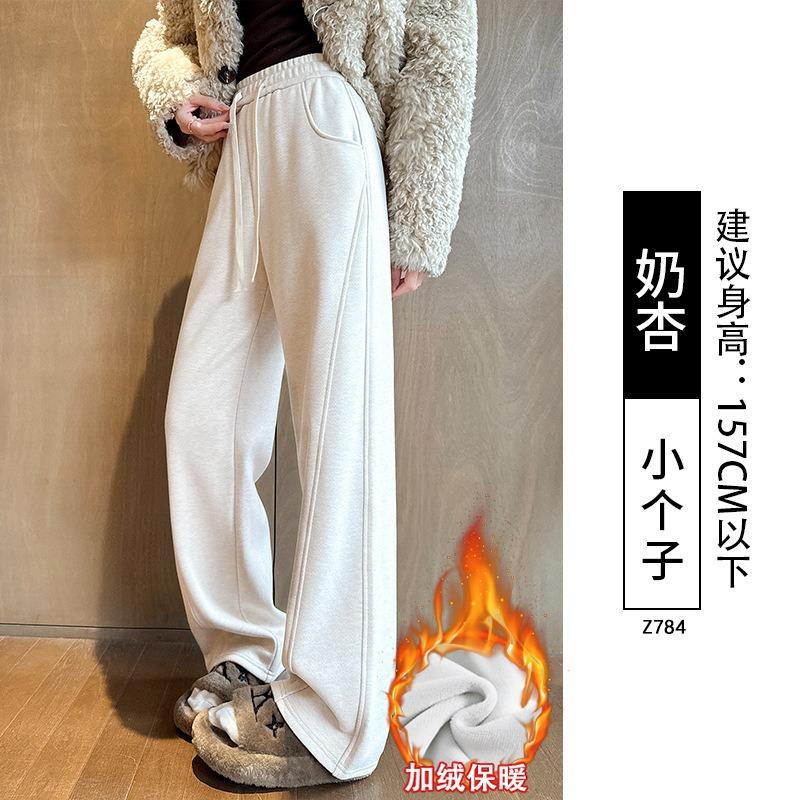 Text Pattern Velvet Wide-leg Pants Women's Autumn and Winter New Casual Woolen Pants Straight Wool Narrow Version Banana Pants