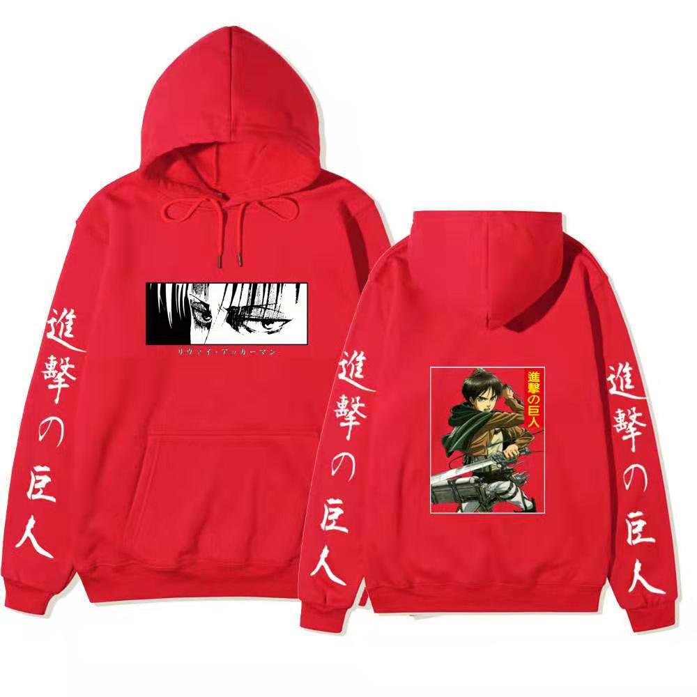 Unisex Attack on Titan Hoodie, Levi Ackerman & Eren Yeager Front Back Print Pullover, Long Sleeve Anime Graphic Hooded Sweatshirt Streetwear