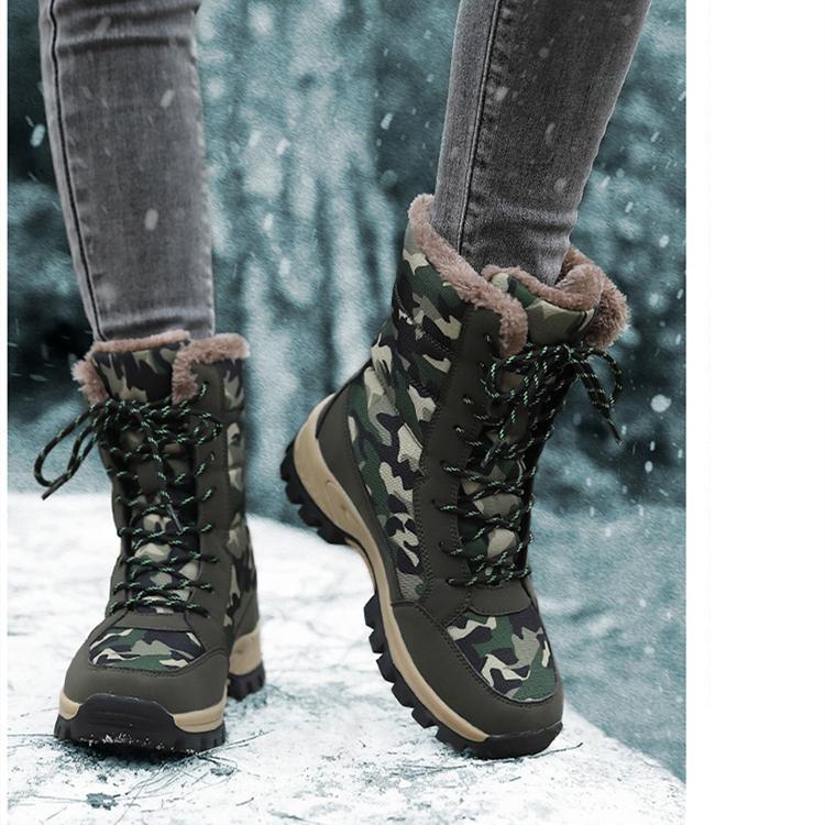 Women Winter Plus Velvet Snow Boots Casual Suede Lace Up Warm High Cotton Shoes Large Thick Bottom Camouflage Shoe