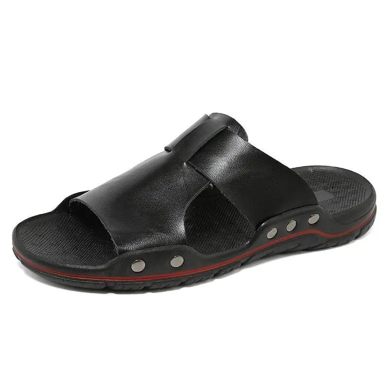 Flat Sandals Man Beach Leather Outdoor Shoes 2025 Style Elegant Designer Luxury Original Rubber Clappers Y2k Slippers for Men