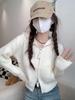 Grey Zip-Up Hooded Knit Cardigan - Women's Autumn Shoulder-Length Sweater