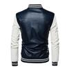 Spring and Autumn Embroidered Motorcycle Leather Jacket for Men, Autumn and Winter Green Zipper Baseball Collar, Men's Leather Jacket Tough Guy Clip