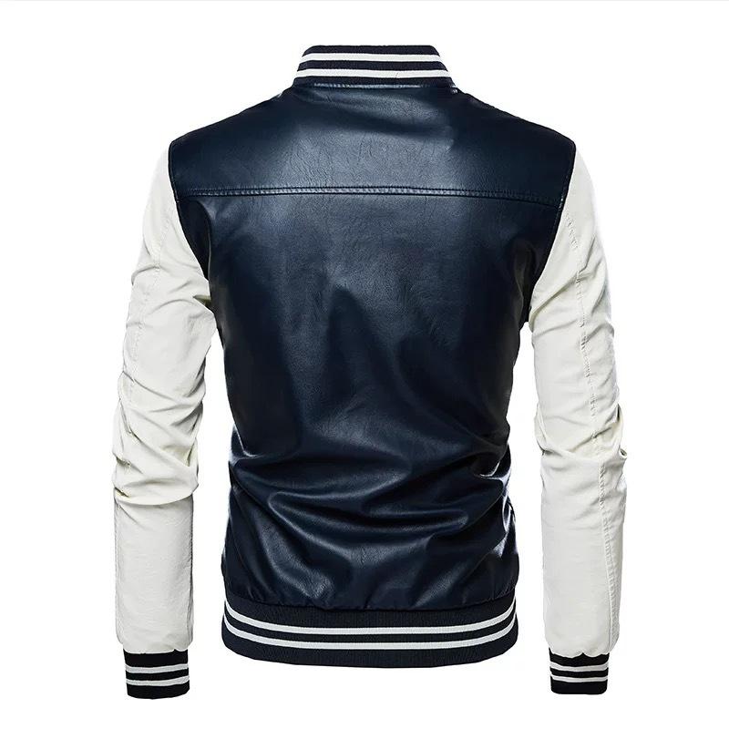 Spring and Autumn Embroidered Motorcycle Leather Jacket for Men, Autumn and Winter Green Zipper Baseball Collar, Men's Leather Jacket Tough Guy Clip