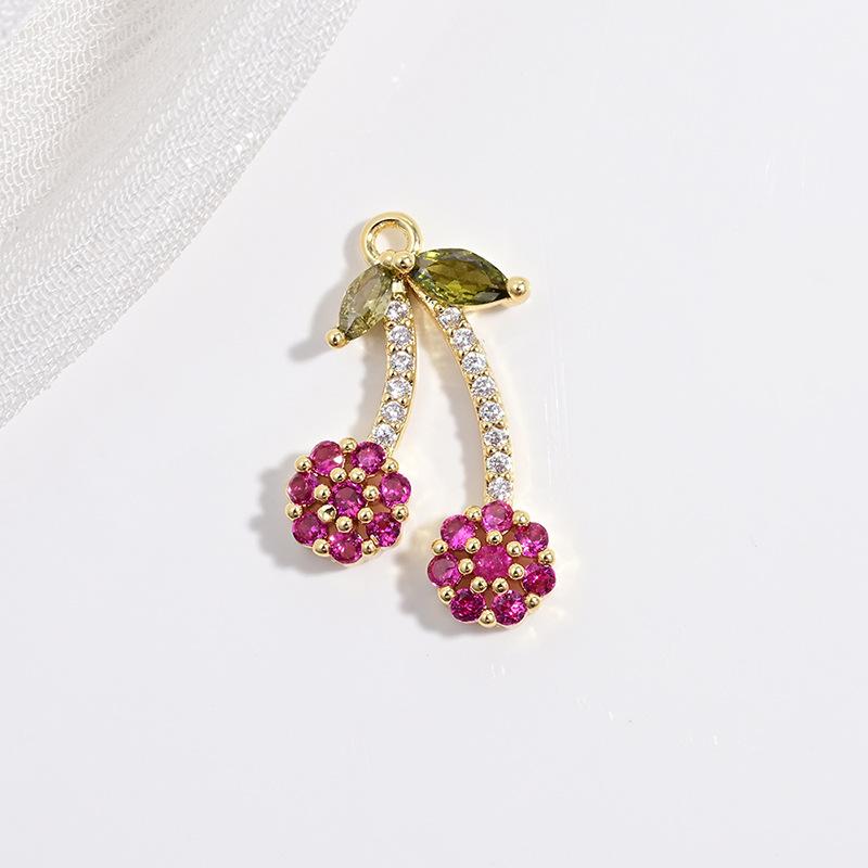 Copper Inlaid Diamond Cherry Fruit Pendant Female Personality Diy Bracelet Necklace Jewelry Pendant Vd1695