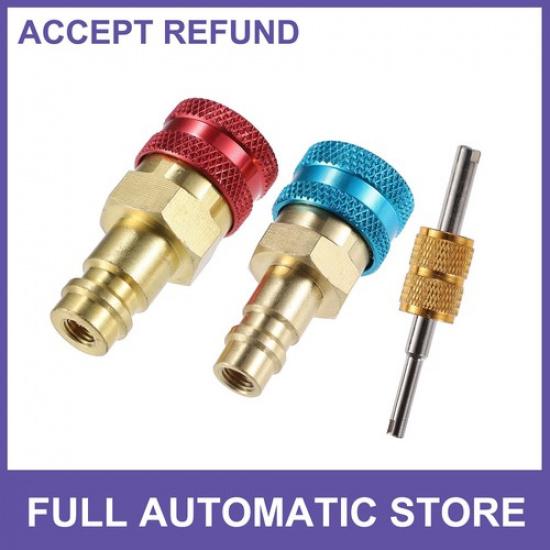 TWO Car Air Conditioner Quick Coupler Adapter Tool Blue Red Gold Tone Universal