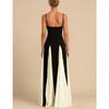 Women's Black White Color Block Maxi Dress Spaghetti Strap Sleeveless Fit and Flare Elegant Long Dress