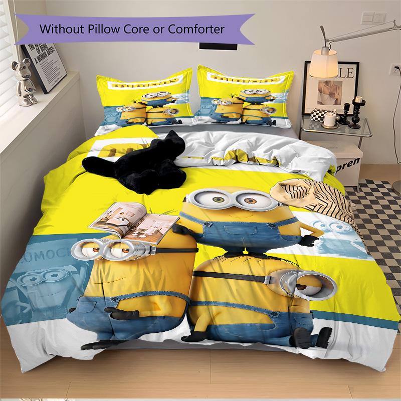 Minions Fun Overalls Print 3Pcs Bedding Setduvet Cover With 2 Bedropillowcase Home Birthday Gift